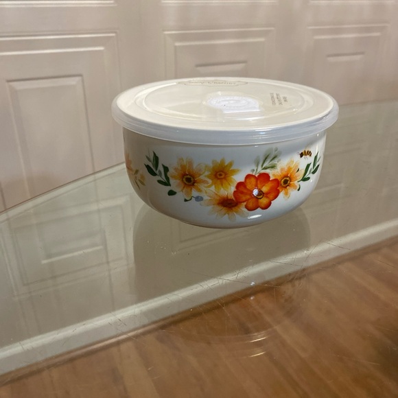 GRACE PANTRY Flower Floral Bees Ceramic Storage Bowl w LID & DIAL VENT 5” - Picture 7 of 7